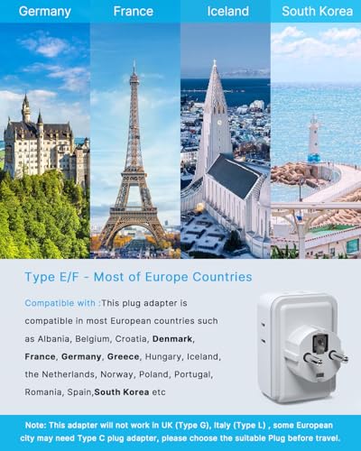 VINTAR Type E F Plug Adapter, 2 Pack France Power Adaptor with 4 AC 3 USB - style: Type E/F - Germany France