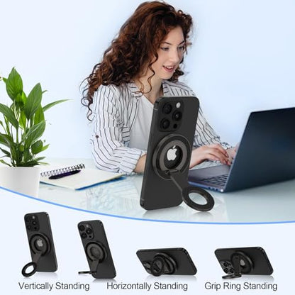 Magnetic Phone Grip Stand MagSafe Ring Holder for Samsung Galaxy S26 Ultra - color: black