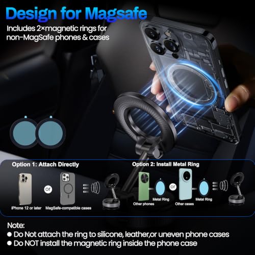Jikasho Magnetic Phone Holder for Car, Suction Cup Phone Mount for Magsafe - color: Stellar Gray