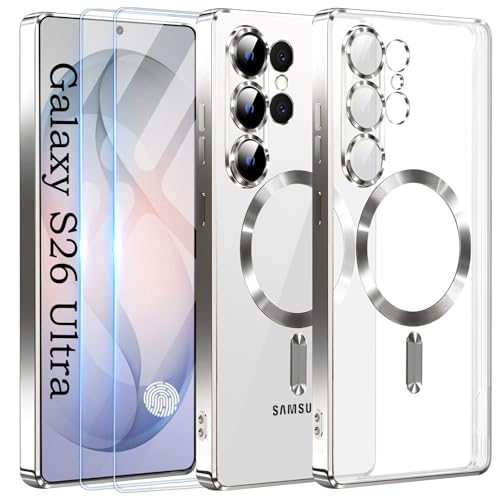 Official Titanium Case for Samsung Galaxy S26 Ultra with 2 Screen Protector,[Compatible with MagSafe][Full Camera Cover] Metallic Glossy Slim Luxury Phone Case for Galaxy S 26 Ultra,Silver - color: Silver, size: Samsung Galaxy S26 Ultra