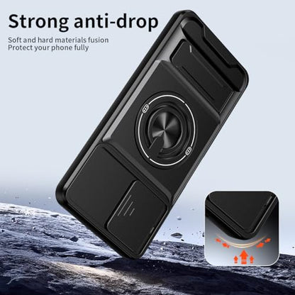 Compatible for T-Mobile Revvl 8 Pro TMRV08P5G Phone Case with HD Screen Protector, [Slide Camera Cover] [3 Stand Ways] Ring Holder Kickstand Military Grade Shockproof Protective Cover Case - Black - color: Revvl 8 Pro Black