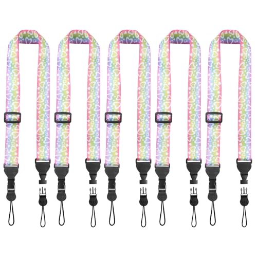 FIEIL 5 Pack Adjustable Shoulder Strap, Nylon Camera Strap, Comfortable Neck Strap for iPad, Cellphone Tablet, Camera, Laptop, Binocular, Luggage Bag (Rainbow Heart Universal Lanyard) - size: 5 Pack Rainbow Heart