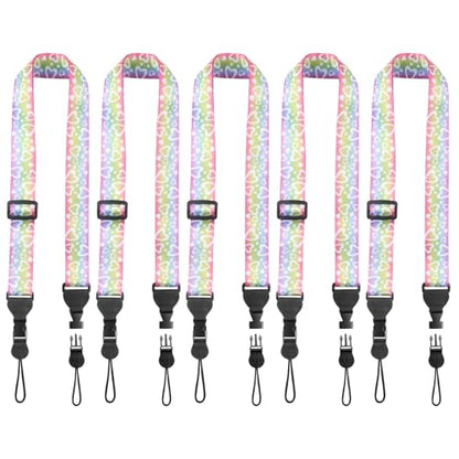 FIEIL 5 Pack Adjustable Shoulder Strap, Nylon Camera Strap, Comfortable Neck Strap for iPad, Cellphone Tablet, Camera, Laptop, Binocular, Luggage Bag (Rainbow Heart Universal Lanyard) - size: 5 Pack Rainbow Heart