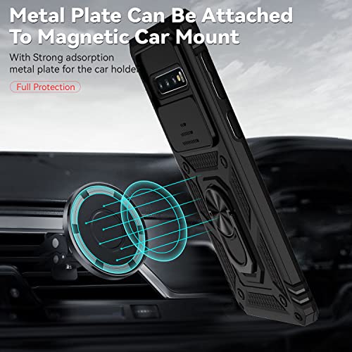 for Samsung Galaxy S10 Plus Case with Camera Lens Cover HD Screen Protector, Military-Grade Drop Tested Magnetic Ring Holder Kickstand Protective Phone Case for Samsung Galaxy S10+ Plus (Black) - color: Black with camera cover Military-Grade 2nd gen