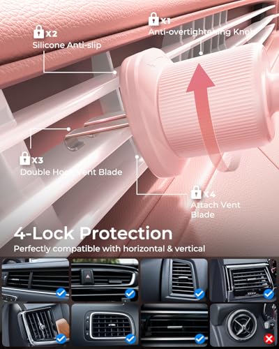 Phone Holders for Car with New Metal Hook Clip, Handy Air Vent Car Mount - color: Pink