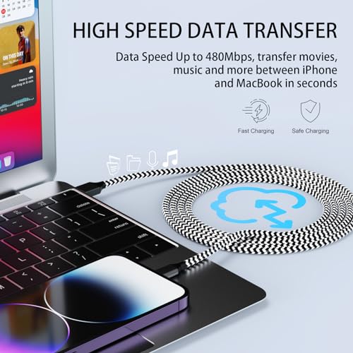 3 Pack iPhone Charger 10 FT Apple MFi Certified Fast Charging Lightning Cable Nylon Braided High Speed Transfer Cord for iPhone 14 13 12 11 Pro Max XR XS X 8 7 6 Plus iPad and More