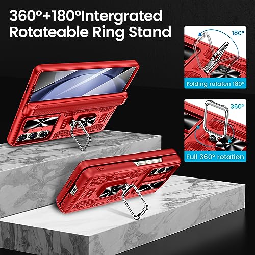 VEGO for Samsung Z Fold 5 Case with Belt Clip Holster and Kickstand - color: A-Red, size: Galaxy Z Fold 5