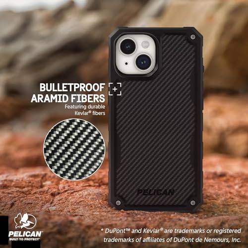 Pelican Shield Series - iPhone 17e / 16e / 15/14 / 13 Case 6.1" [MagSafe] [21ft Military Grade Drop Protection] Rugged, Magnetic Case Kevlar Cover with Belt Clip Holster Kickstand - Black