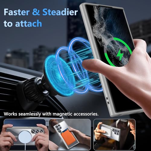 Hensinple for Samsung Galaxy S22 Ultra Case Magnetic, Galaxy S22 Ultra Phone Case Wireless Charging, Clear Hard Back Shockproof Cover Case 6.8 Inch, Gray - color: Gray-S22 Ultra, size: Galaxy S22 Ultra 6.8 inch