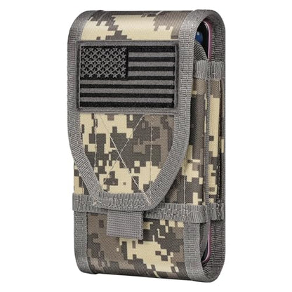 Double Capacity Phone Holster, Tactical Molle Belt Pouch with Flag Patch for iPhone 17 Pro Max/16 Pro Max/16Pro/15ProMax/14 Pro Max/13 Pro Max, Samsung S25, Size Large Extra Stiffness - color: Gray Camo