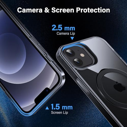 Magnetic Case for iPhone 12/12 Pro - [Built-in Invisible Stand] [Compatible with MagSafe] [Military Grade Drop Protection] Anti-Yellowing Hard Back Silicone Edge Cover, 6.1", Clear Black - color: Clear Black, size: iPhone 12/12 Pro 6.1''