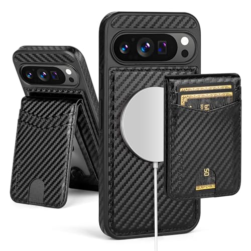 SkyEagle Compatible with Magsafe 2 in 1 Detachable Google Pixel 10 Pro XL Wallet Case with Card Holder Women Men,Magnetic PU Leather RFID Blocking Shockproof Flip Kickstand Credit Slots,Carbon Black - color: Carbon Black, size: 6.8 inches
