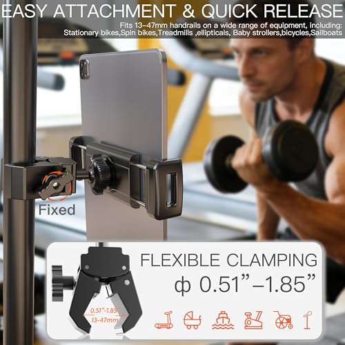 Spin Bike Tablet Holder Super Crab Handlebar Climp Mount for Gym,Treadmill,Stroller,Handlebar,Shopping Cart,Golf Cart Compitable with 4.7~12.9" iPad Switch iPhone e-Reader