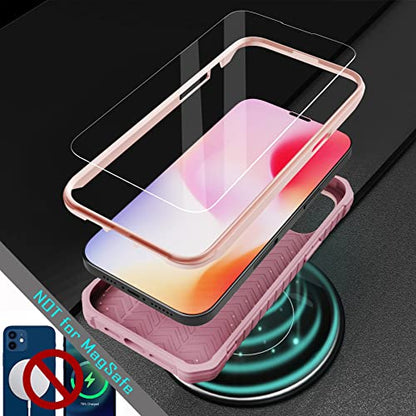ExoGuard for iPhone 14 Pro Max Case 6.7 Inch, Rubber Shockproof Full-Body Cover Case Come with a Tempered Glass Screen Protector and Kickstand (Pink) - color: Pink