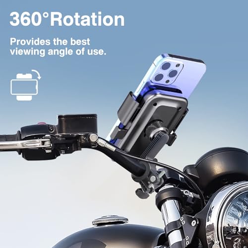 Anti-Shake Bike Phone Mount - One-Touch Lock Motorcycle & Ebike Phone Holder, Universal Bicycle Handlebar Cell Phone Clamp for Scooter, ATV, Fits All 4.7"-7.0" Large Smartphones