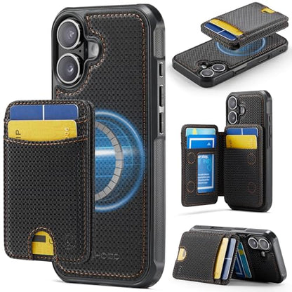 WJX for iPhone 16 MagSafe Wallet Case, 2-in-1 Detachable Luxury Card Holder, Universal MagSafe Compatible, RFID Blocking, Shockproof Kickstand Slim Cover， Carbon Fiber - color: Carbon Fiber, size: iPone 16
