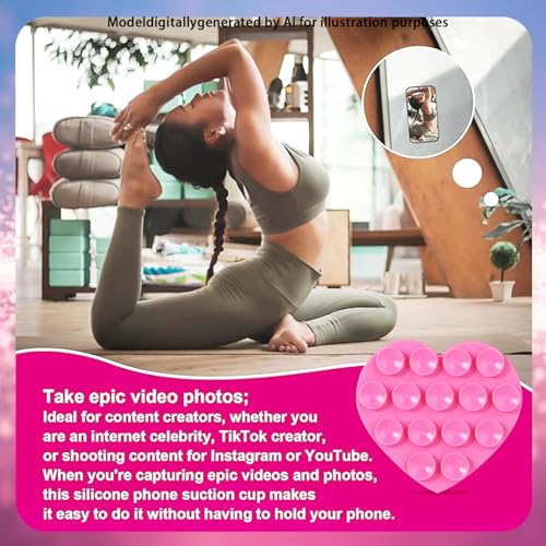 3PCS Vilbocr Silicone Suction Phone Case Mount,Double-Sided Heart Shaped Non Slip Suction Cup Phone Mount,Hands-Free Phone Accessories Holder for Selfies and Videos,Phone Stand Sticky for Cell Phone