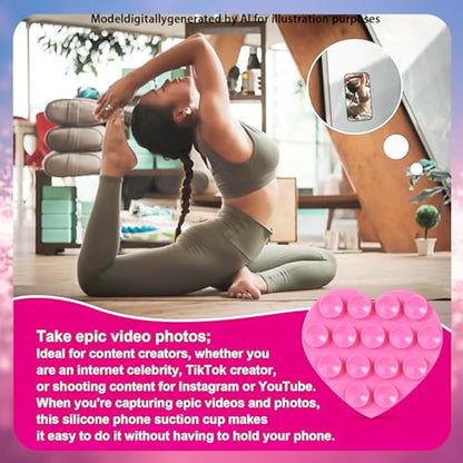 3PCS Vilbocr Silicone Suction Phone Case Mount,Double-Sided Heart Shaped Non Slip Suction Cup Phone Mount,Hands-Free Phone Accessories Holder for Selfies and Videos,Phone Stand Sticky for Cell Phone