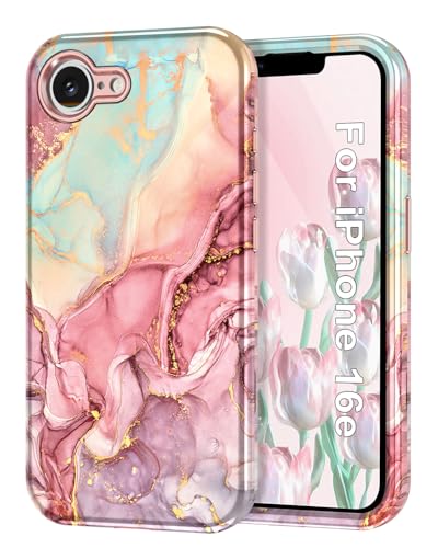 Btscase for iPhone 17e Case/iPhone 16e Case,[Military Grade Drop Tested] Marble Pattern Design Slim Rugged Shockproof Women Girls Men Protective Anti-Scratch Cover for iPhone 17e/16e, All Rose Gold - color: All Rose Gold, size: iPhone 17e,iPhone 16e