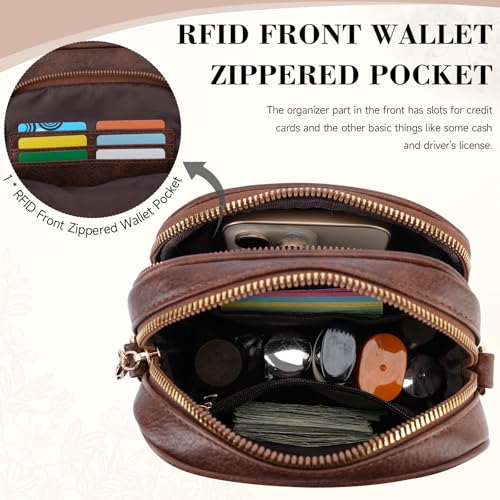 Small Crossbody Bags for Women, RFID Phone Purse with Card Slots, Triple Compartments Lightweight Shoulder Bag - color: 4-coffee