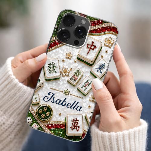 Mahjong Social Club, Personalized Clear Phone Case, Gift for Mahjong Lovers Custom Smartphone Cover Cute Tile Game Player Accessories Women Men Game Night Protective Slim Bumper Shell