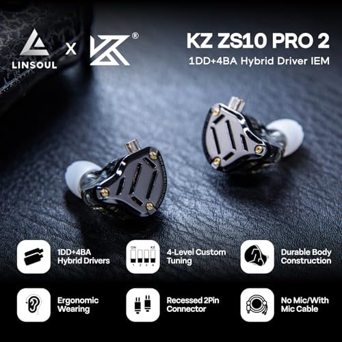 Linsoul KZ ZS10 PRO 2 1DD+4BA Hybrid in Ear Monitor IEM HiFi Wired Earbuds - size: With Mic
