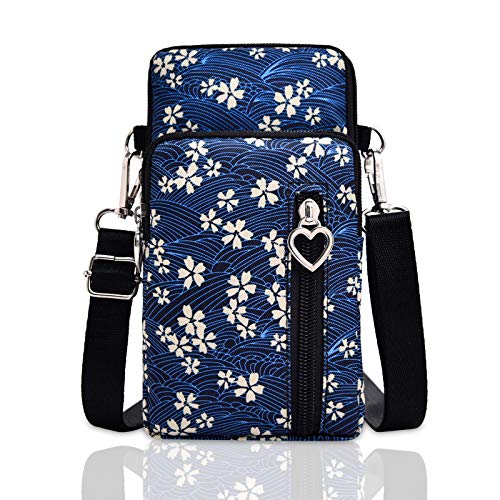 BIAOTIE Lightweight Small Crossbody bags Cell Phone Purses Travel Pouch Shoulder Bag for Women - color: Blue Flower