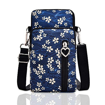 BIAOTIE Lightweight Small Crossbody bags Cell Phone Purses Travel Pouch Shoulder Bag for Women - color: Blue Flower