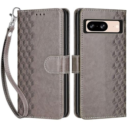 Wallet Case for Google Pixel 8, Gray Cube | Women Flip Folio Cover, Embossed PU Leather, Stand, Credit Card Holders Slots, Wrist Strap - color: 2