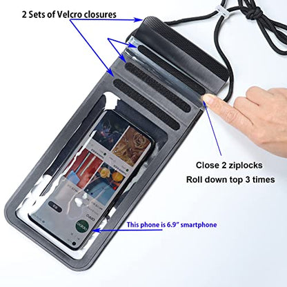 Waterproof Phone Pouch,IPX8 Waterproof Phone Case Bag Holder for iPhone 14 Pro Max/14 Plus/13/13 Pro Max/12/12 Pro Max/11/11 Pro Max/Xs Max/XR Samsung up to 6.9" for Kayaking Swimming(Black) - color: Black to 6.9"