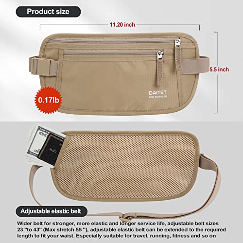 Money Belt - Passport Holder Secure Hidden Travel Wallet with RFID Blocking, Undercover Fanny Pack (Beige) - color: Beige, size: Rfid Blocking & Belt Wide:1 inch