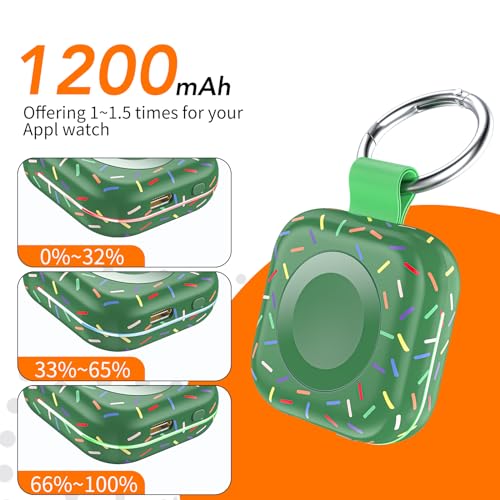 Portable Wireless Charger for Apple Watch Series 10/9/8/UItra/7/6/5/4/3/2/SE/Nike,Compact Travel Purse Essentials Magnetic iWatch Charger 1200mAh Extra Power Bank Keychain Style - color: Colorful Dark Green