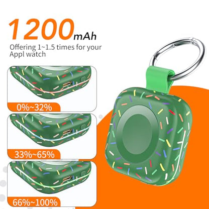 Portable Wireless Charger for Apple Watch Series 10/9/8/UItra/7/6/5/4/3/2/SE/Nike,Compact Travel Purse Essentials Magnetic iWatch Charger 1200mAh Extra Power Bank Keychain Style - color: Colorful Dark Green