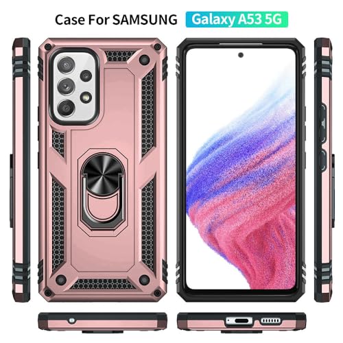 for Samsung A53 5G Case, Galaxy A53 5G Case with HD Screen Protector, [Military Grade 16ft. Drop Tested] Ring Shockproof Protective Phone Case for Samsung Galaxy A53 5G,Rose Gold - color: Samsung Galaxy A53 5G Case Rose Gold