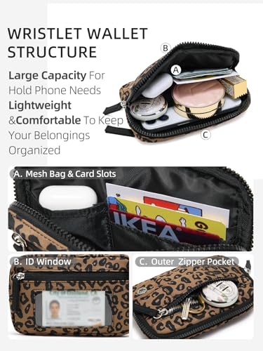 WESTBRONCO Wristlet Wallets for Women – RFID Blocking Quilted Nylon Phone Wallet, Card Holder Purse for Travel & Everyday Use - color: Leopard Print