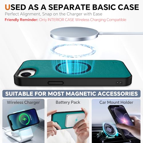 TUCCH Detachable 2-in-1 Wallet Case for iPhone 17e/16e (6.1"), Cyan | RFID Blocking, 4 Card Slots, Wrist Strap, Wireless Charging, Stand, Shockproof TPU, PU Leather, Magnetic, Folio Cover - color: Textured Cyan