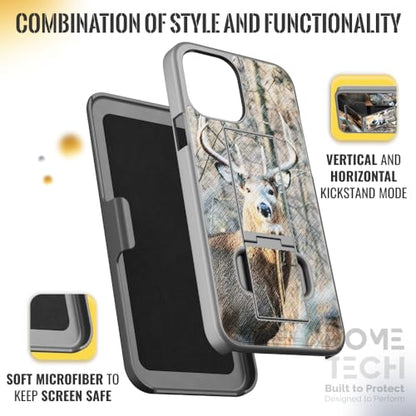 Designed for iPhone 14 Case with Belt Clip Holster - Kickstand Cover Phone Case - Camo Deer (Dots) - color: Camo Deer, style: iPhone 14