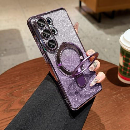 LXK Magnetic for Samsung Galaxy S26 Ultra Case with Stand, Compatible with MagSafe, with Camera Protector, Clear Luxury Glitter Bling Drop Protection iPhone Case for Galaxy S26 Ultra, Purple - color: Purple Glitter