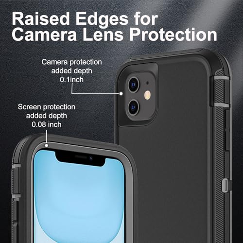 YKHJKLEC for iPhone 11 Case, Military Grade 3 in 1 Heavy Duty Shockproof/Drop Proof/Dust Proof Case with 2Pcs Tempered Glass Screen Protector (Black/Grey) - color: Black/Grey