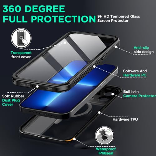 AICase iPhone 13 Pro Case Waterproof with MagSafe Clear Snowproof,Dustproof and Shockproof,IP68 Certified Full Body 360 Protection Fully Sealed Underwater Cover for iPhone 13 Pro 6.1" - color: iphone 13 Pro Waterproof Case