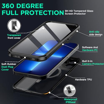 AICase iPhone 13 Pro Case Waterproof with MagSafe Clear Snowproof,Dustproof and Shockproof,IP68 Certified Full Body 360 Protection Fully Sealed Underwater Cover for iPhone 13 Pro 6.1" - color: iphone 13 Pro Waterproof Case