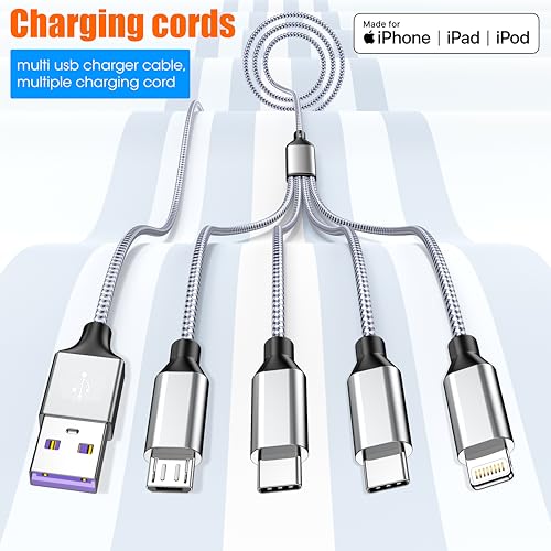 4 in 1 Multi Charging Cable 4ft 2 Pack,Braided MFi Certified Charger Cable - color: Silver White-4ft-2Pack