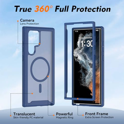 for Samsung Galaxy S22 Ultra Case Magnetic, Compatible with Magsafe 6.8-Inch Slim Fit 360 Heavy Duty Protector Wireless Charging Shockproof Anti-Slip TPU and PC Protective Phone Cover, Blue - color: Blue