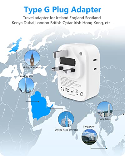 LENCENT 3 Pack US to UK Ireland Travel Plug Adapter, Grounded Type G Plug - style: Type G-3Pack-UK Ireland