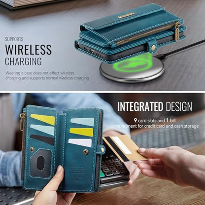 Wallet Case for iPhone 11 – RFID Blocking PU Leather Phone Case with Card Holder, Zipper Pocket, Kickstand, Magnetic Closure, Shoulder & Wrist Strap, Blue Green - color: Blue Green, size: iPhone 11