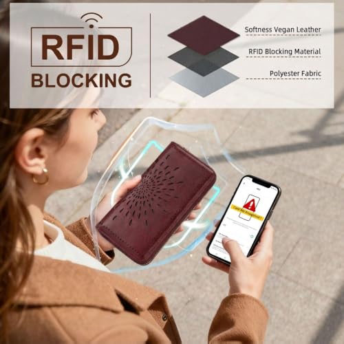APHISON Wallet Women Large Capacity Clutch Purse For Ladies Card Holder RFID Wristlet Phone Zipper Coin Travel Pocket - color: 09-magenta