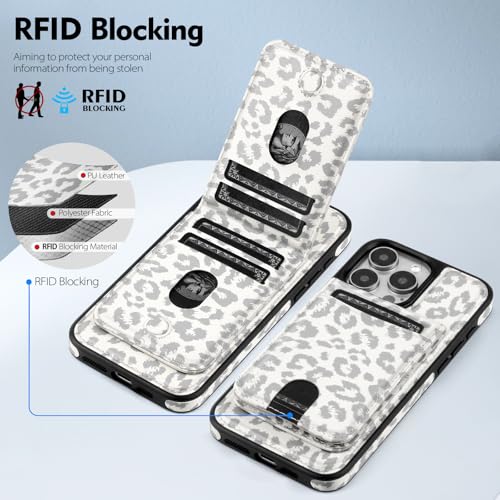 Shieldtop Compatible with MagSafe iPhone 16 Pro Wallet Case,Leopard-White | 2 in 1 Detachable Magnetic,Credit Card Holder Slots,RFID Blocking,PU Leather,Kickstand,Flip Folio Phone Cover for Men & Women - color: Leopard-White, size: iPhone 16 Pro 6.3"