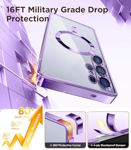 for Samsung Galaxy S26 Ultra Case, Purple, Camera Lens Protection, 6.9'' | Magnetic, Clear Back Plating Metallic Glossy, Full Camera Lens Protection, Slim Thin, Soft Shockproof - color: Purple/Clear
