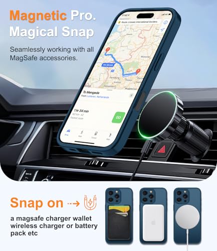 Magnetic Case for iPhone 16 Pro Case with Screen Protector+Wrist Strap | Compatible with MagSafe,Full Camera Protection,Slim Translucent Matte Phone Cover,Deep Blue - color: Deep Blue
