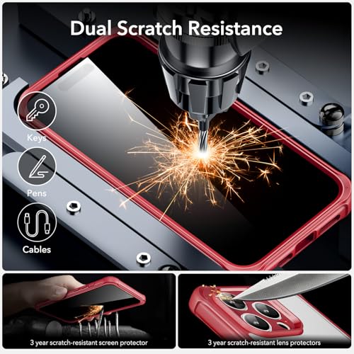 ESR for iPhone 15 Pro Max Case, Compatible with MagSafe, Full-Body Military-Grade Drop Proof Case with Built-in 9H+ Tempered Glass Screen Protector, Armor Series, Clear Red | Compatible with MagSafe, with Camera Lens Protector, Military-Grade Drop Protect